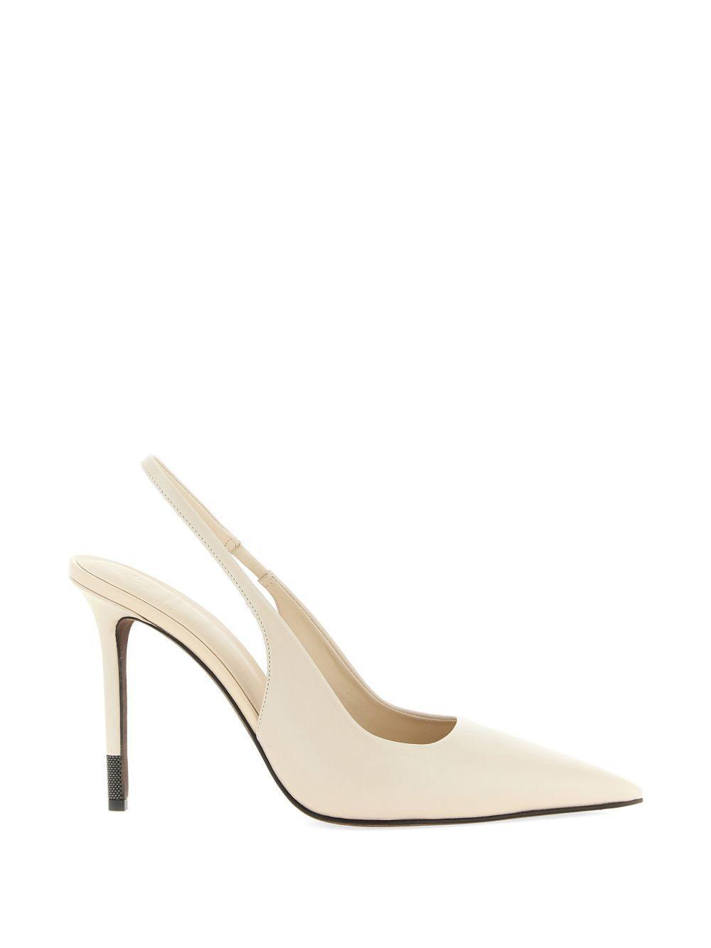 Décolleté in pelle con punta monile in bianco Brunello cucinelli - donna 
