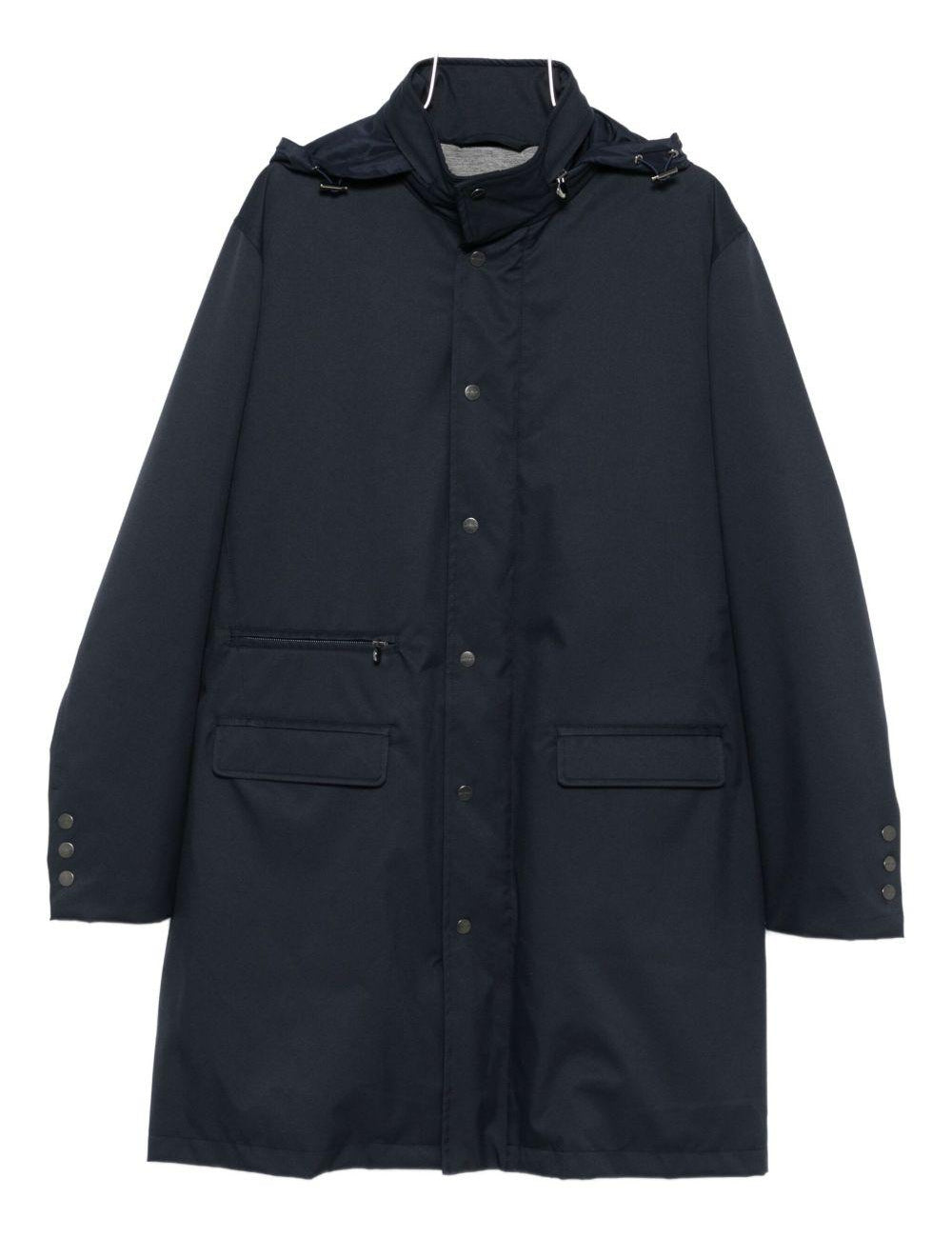 Cappotto con bottoni e cappuccio in blu Kiton - uomo 