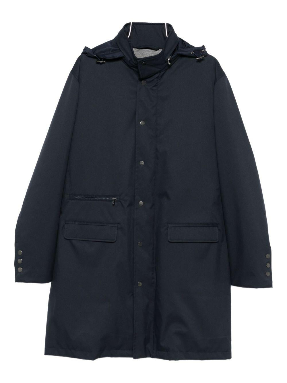 Cappotto con bottoni e cappuccio in blu Kiton - uomo 