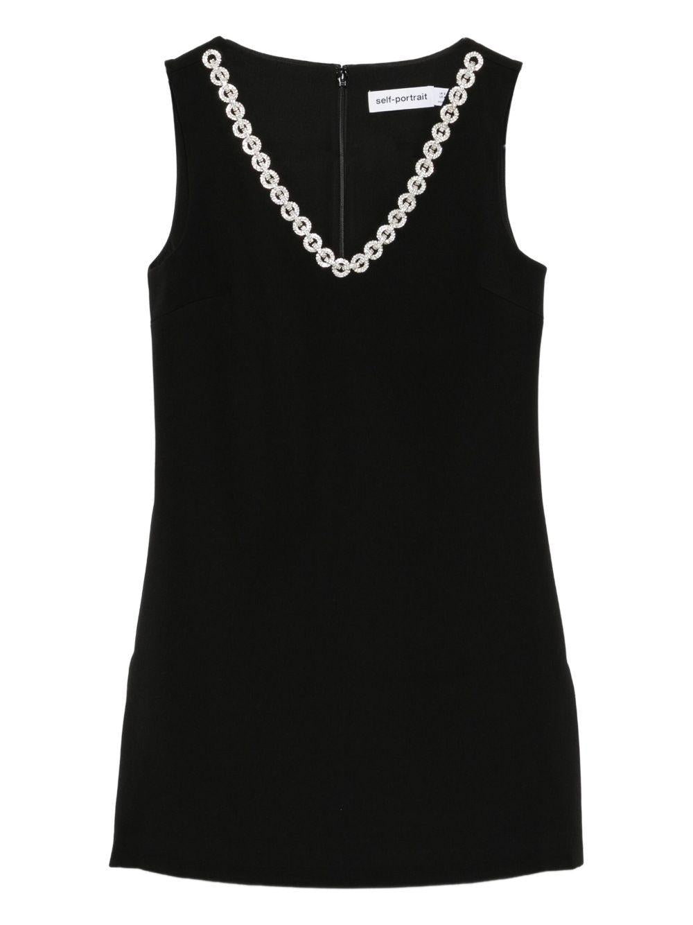 Abito con scollo a V e cristalli in nero Self-portrait - donna 
