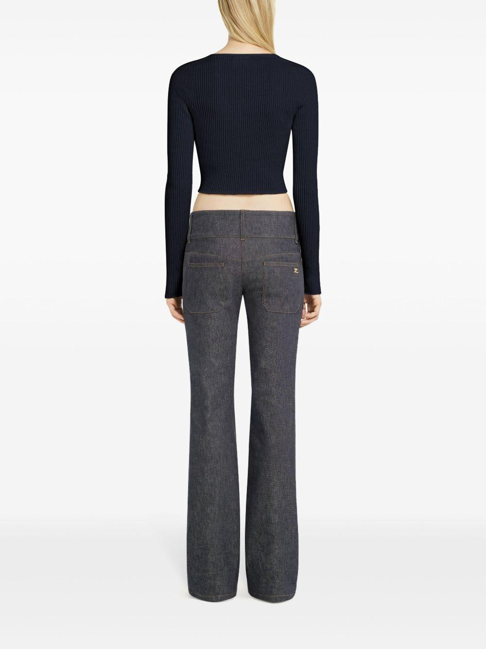 Cardigan crop a coste fini in blu navy Courrèges - donna 