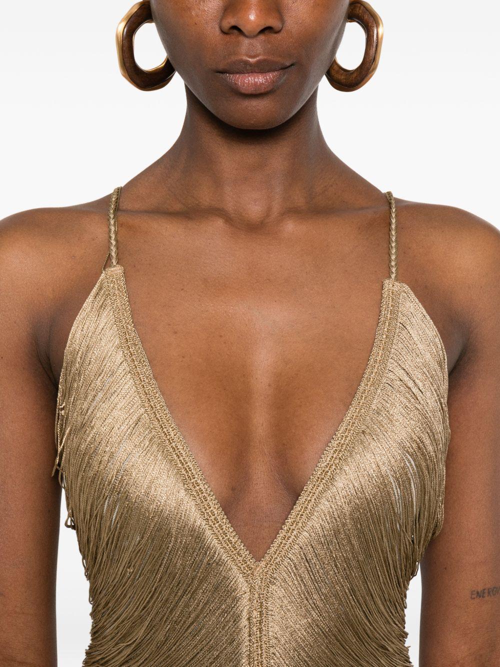 Abito con scollo a v e frange in bronzo Bless - donna 