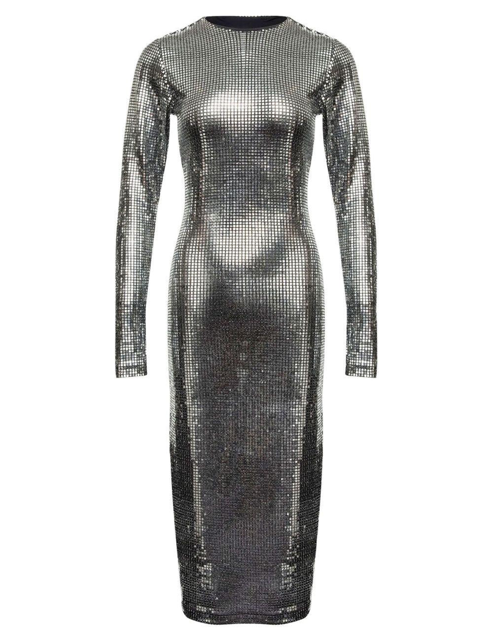 Abito midi con decorazioni all-over in argento Mm6 maison margiela - donna 