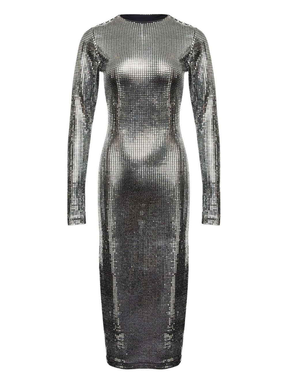 Abito midi con decorazioni all-over in argento Mm6 maison margiela - donna 