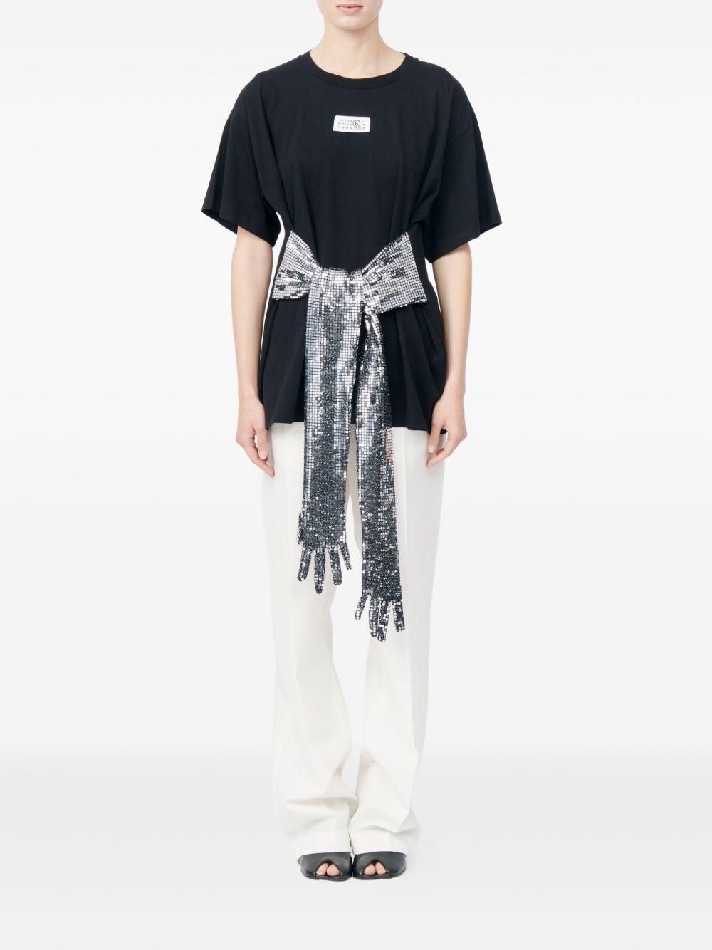 T-shirt con cintura a forma di guanti in paillettes in nero Mm6 maison margiela - donna 