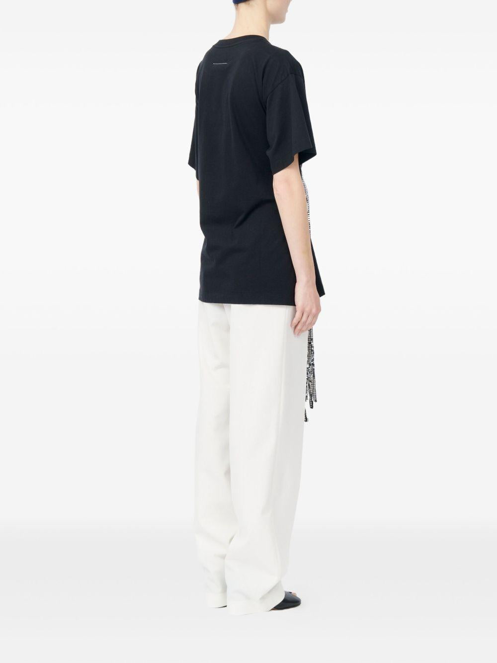 T-shirt con cintura a forma di guanti in paillettes in nero Mm6 maison margiela - donna 