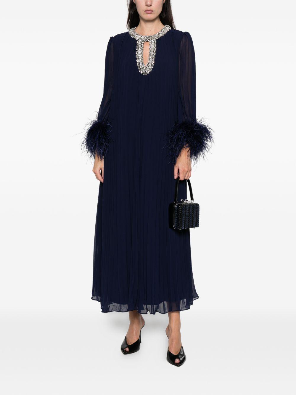 Abito lungo con piume in blu Self-Portrait - donna 