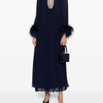 Abito lungo con piume in blu Self-Portrait - donna 
