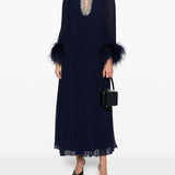 Abito lungo con piume in blu Self-Portrait - donna 