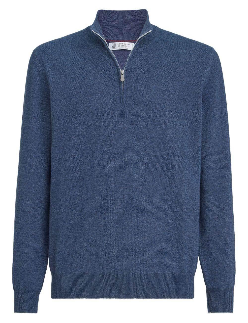 Maglione con mezza zip in blu Brunello cucinelli - uomo 