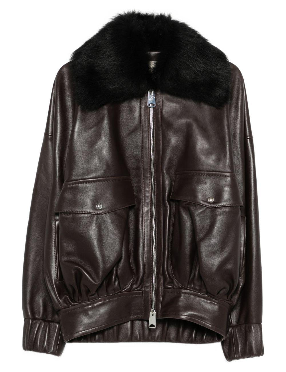 Giacca con colletto in pelliccia in marrone Khaite - donna 