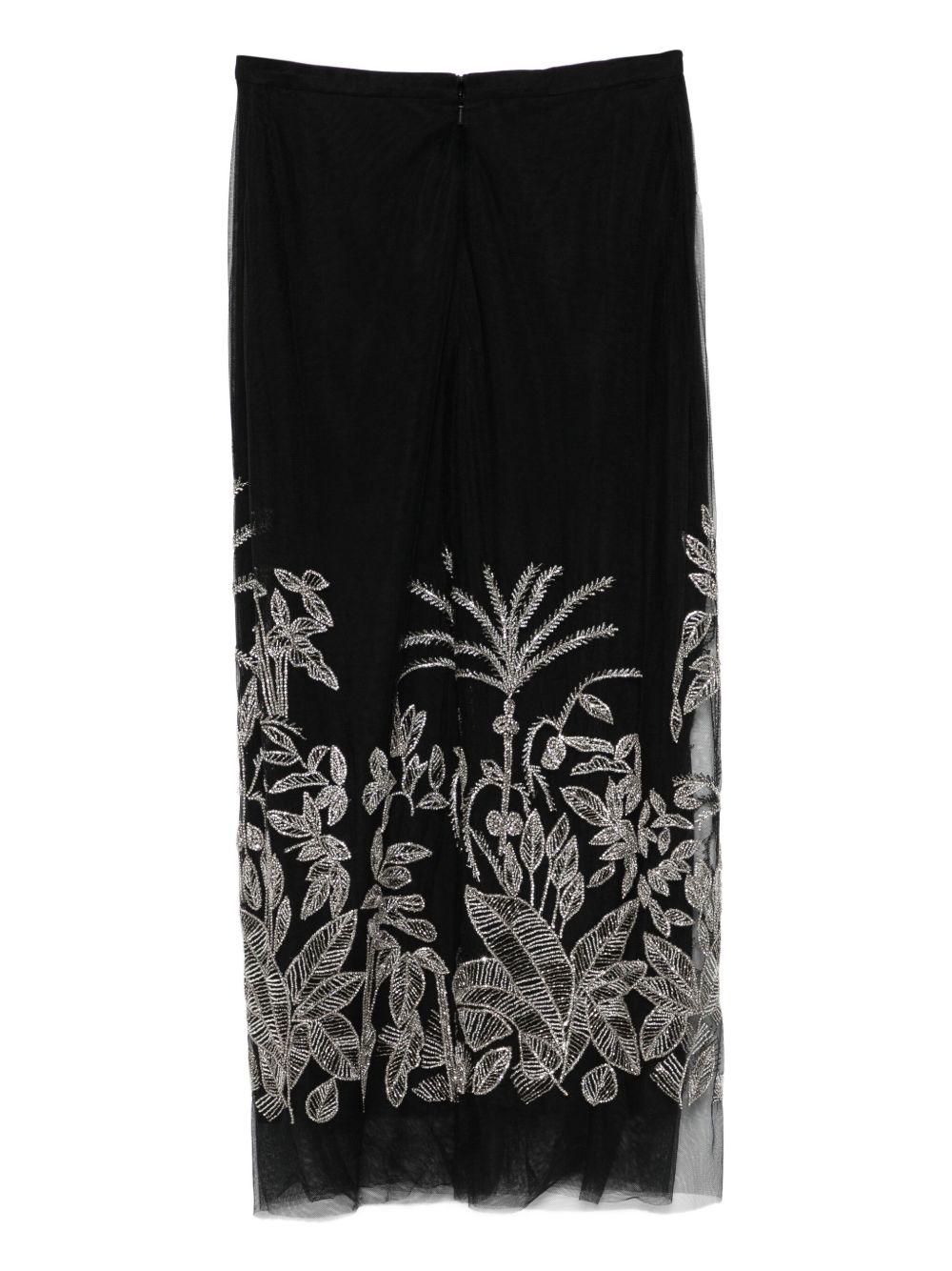 Gonna midi con ricamo a fiori in nero Costarellos - donna 