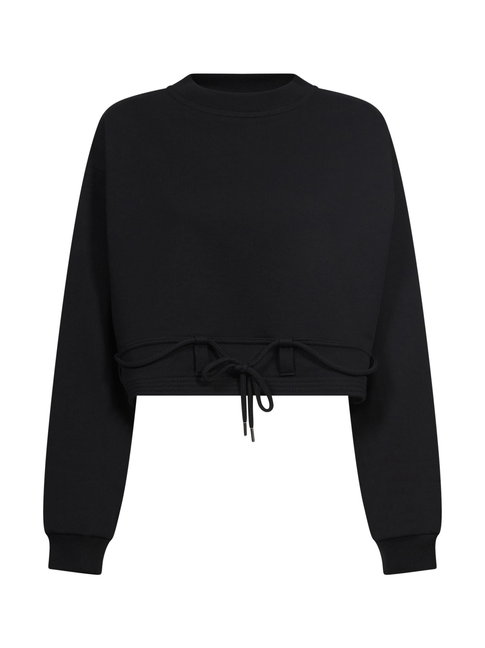Felpa crop girocollo con coulisse nera 