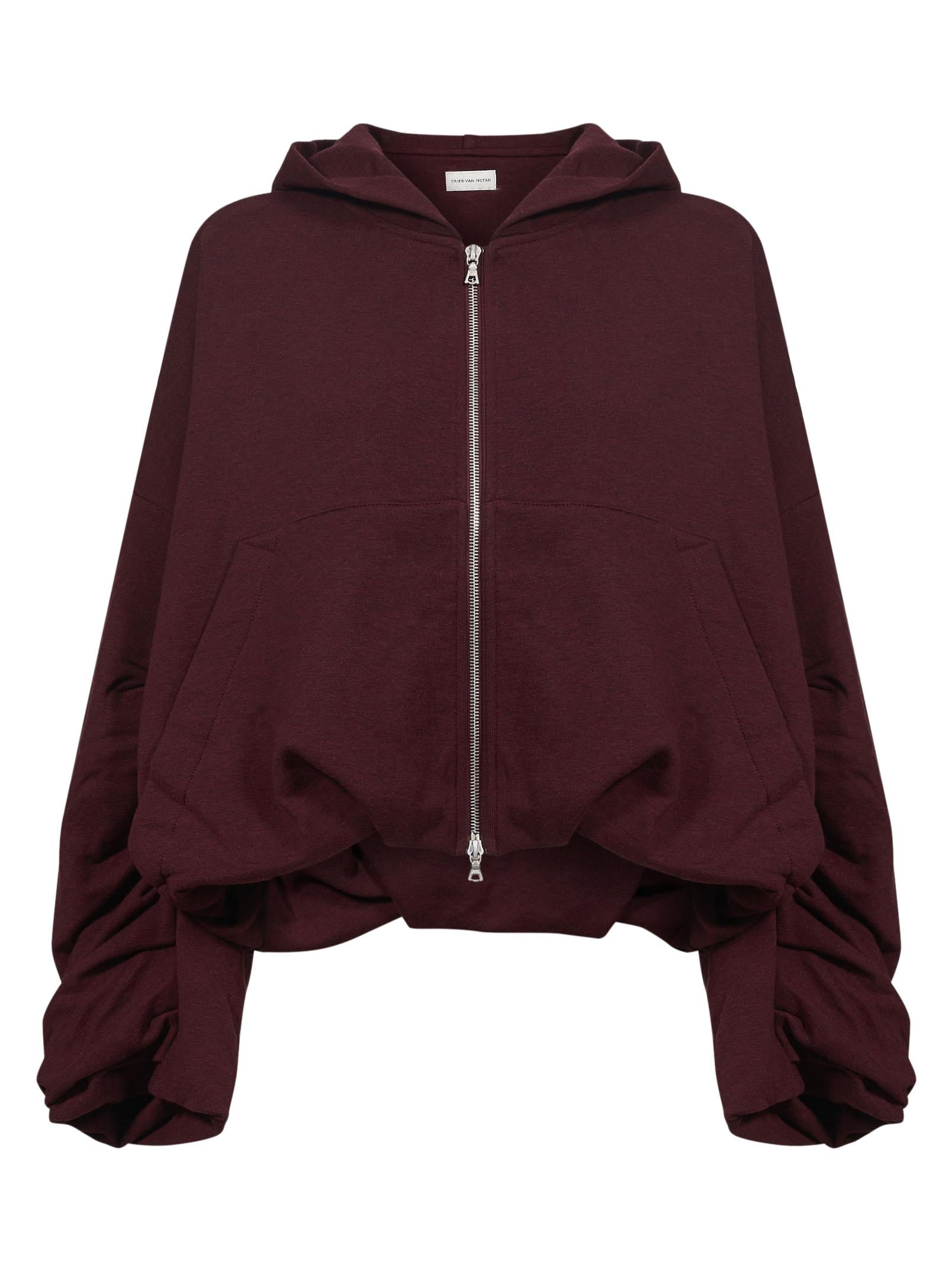 Felpa con cappuccio e zip bordeaux 