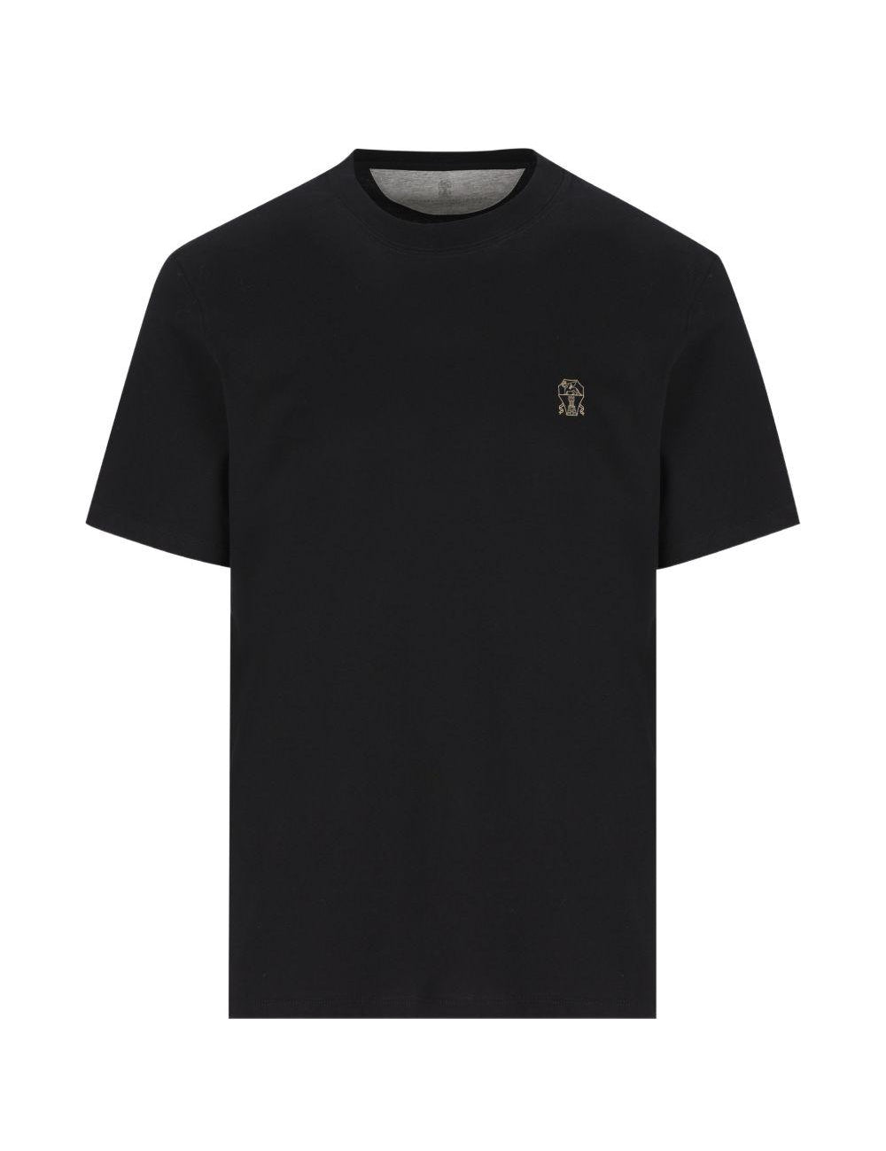T-shirt con logo ricamato in nero Brunello cucinelli - uomo 