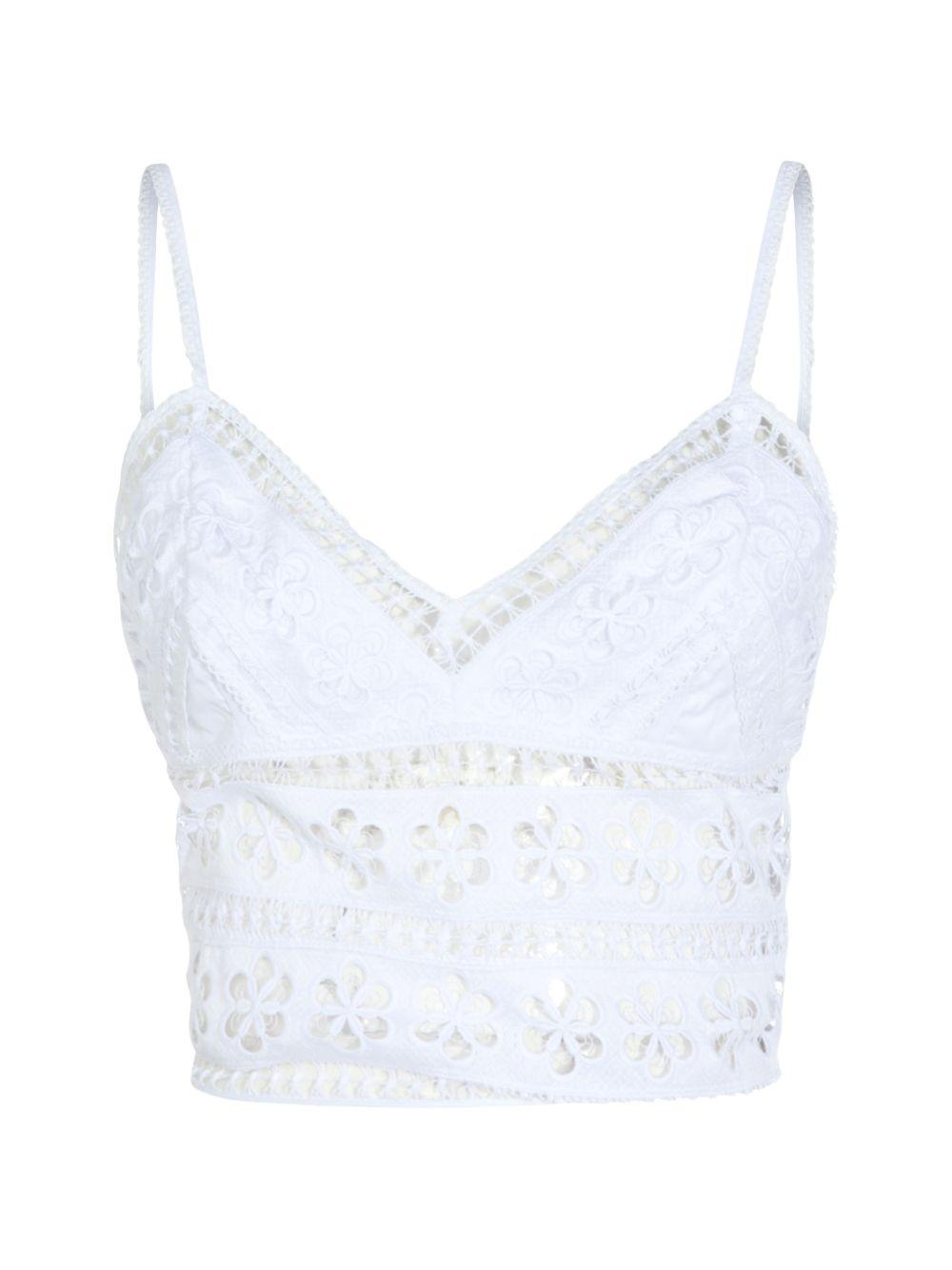 Top Melie con scollo a V e ricamo floreale in bianco Charo ruiz ibiza 1989 - donna 