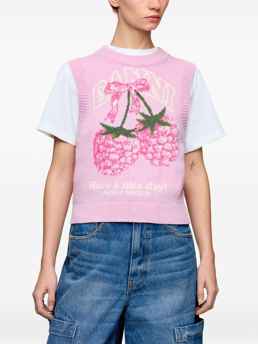 Gilet in maglia con grafica in rosa Ganni - donna 