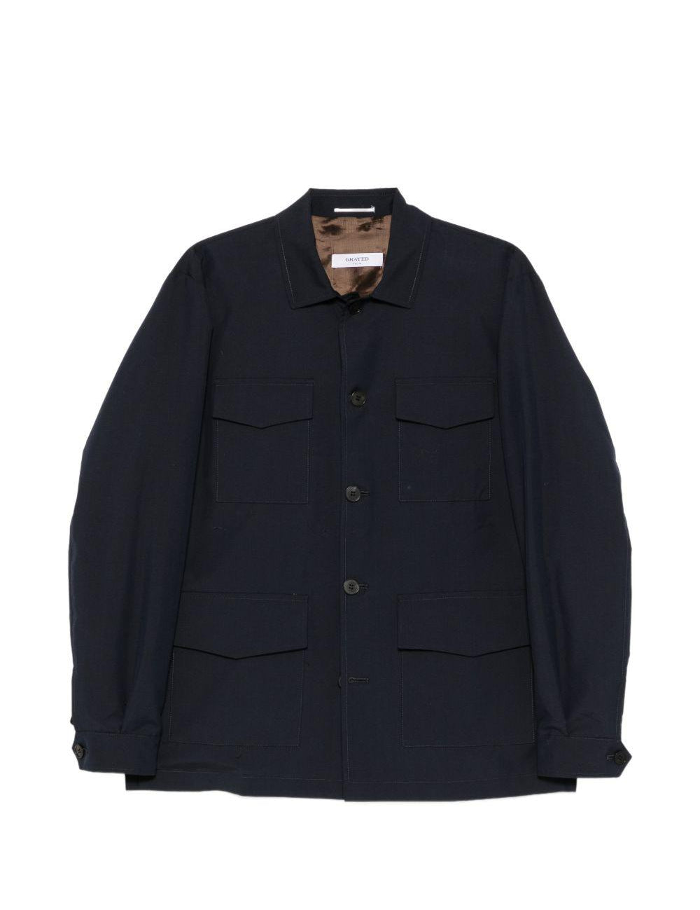 Giacca-camicia con bottoni in blu Grayed - uomo 