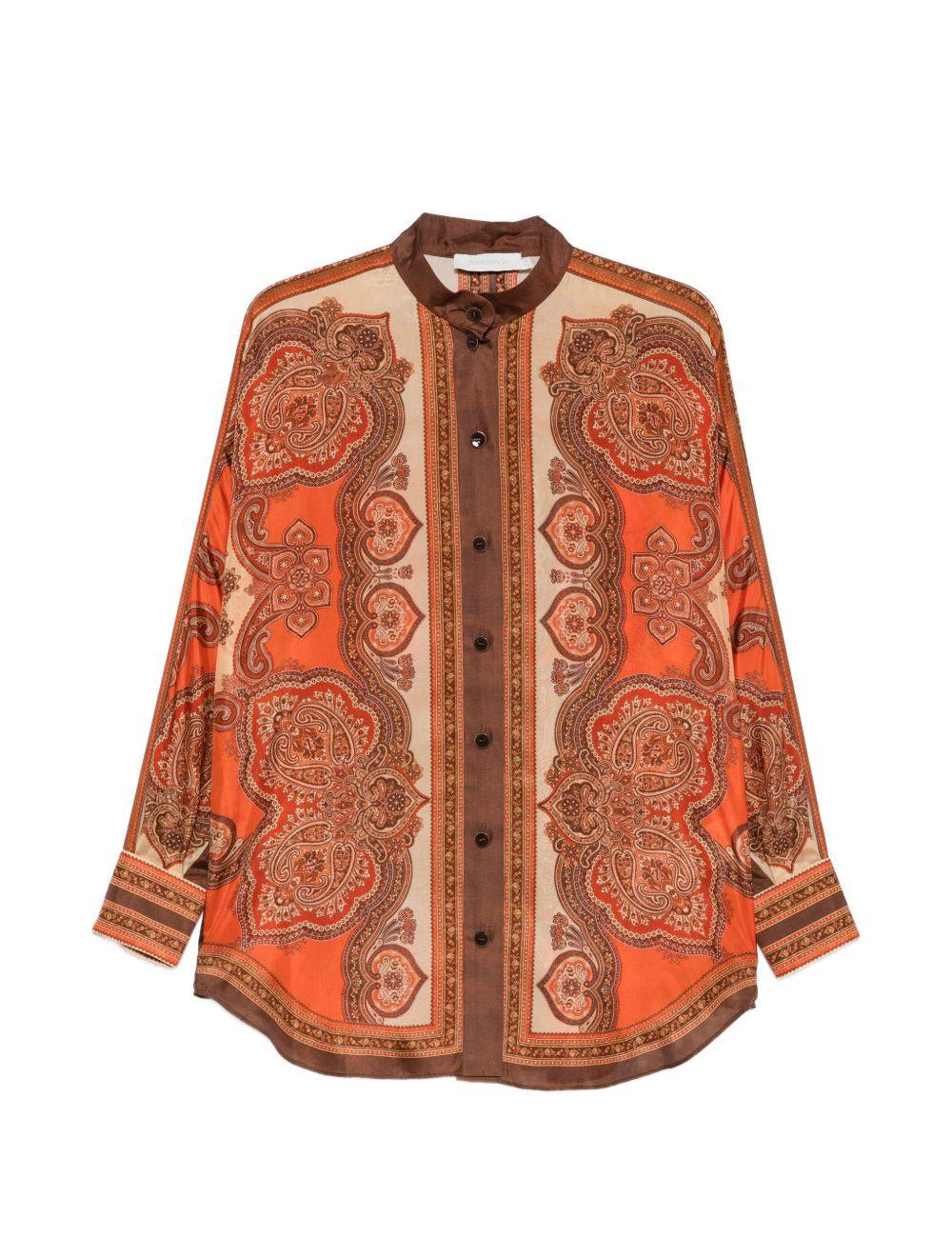 Camicia di seta con stampa paisley Mahon in arancione 
