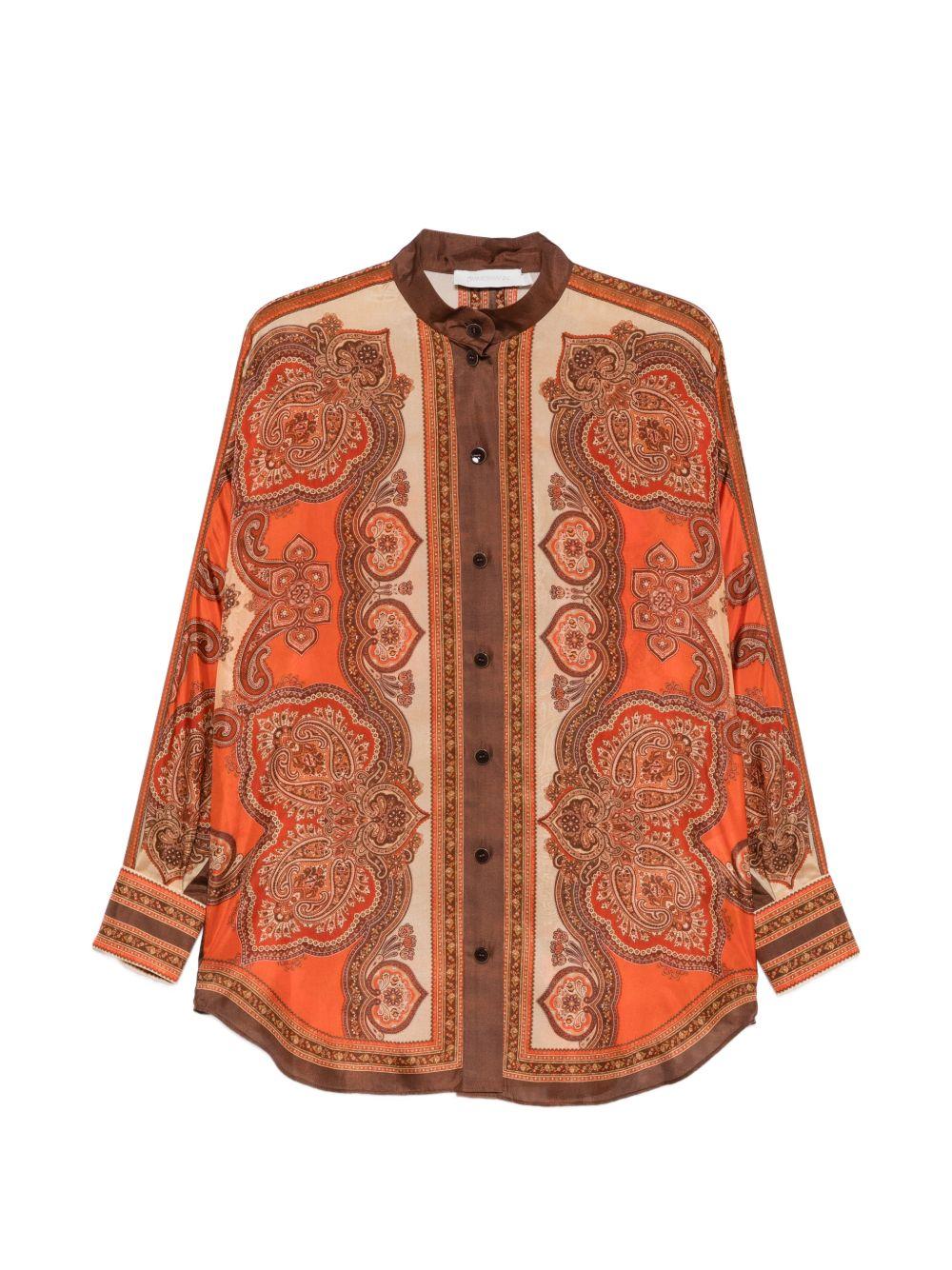 Camicia di seta con stampa paisley Mahon in arancione 