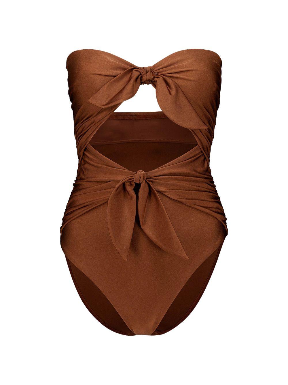 Costume da bagno con doppio fiocco Aster in marrone 