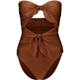 Costume da bagno con doppio fiocco Aster in marrone 