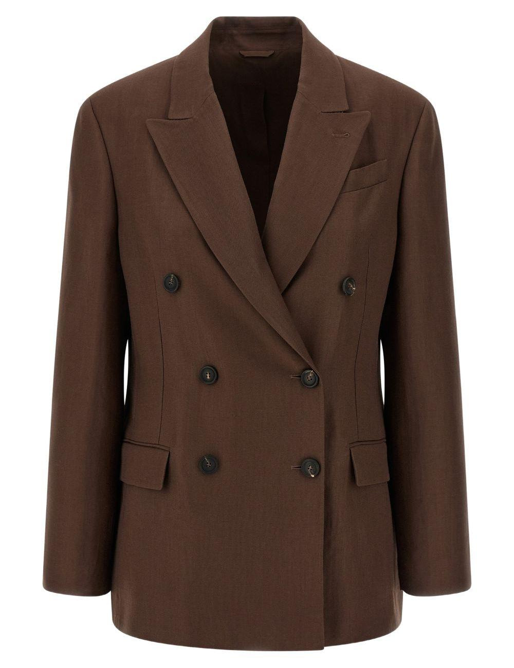 Blazer doppio petto con revers a lancia in marrone Brunello cucinelli - uomo 