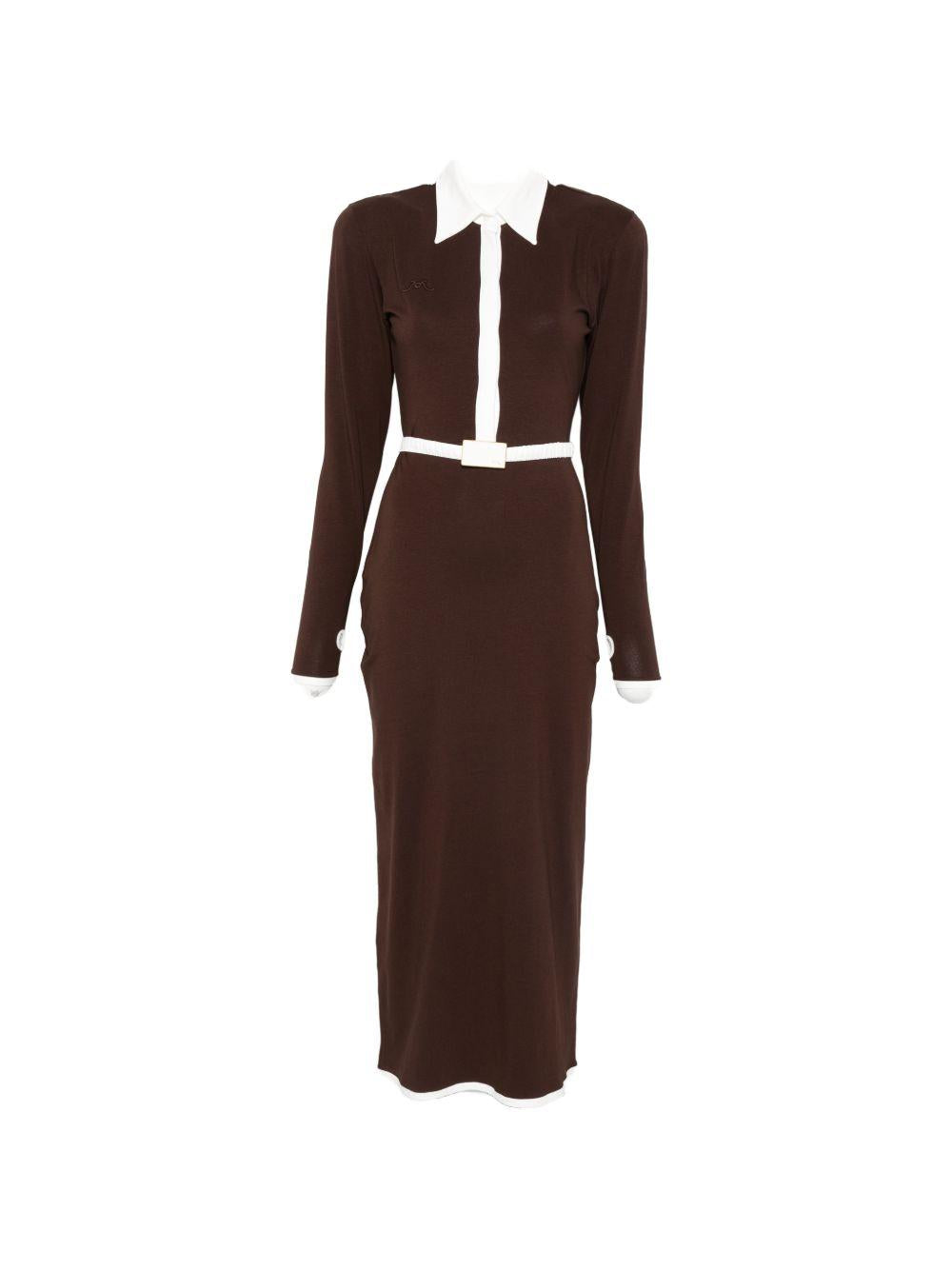 Abito midi con colletto polo in marrone e bianco Rowen Rose - donna 
