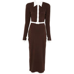 Abito midi con colletto polo in marrone e bianco Rowen Rose - donna 