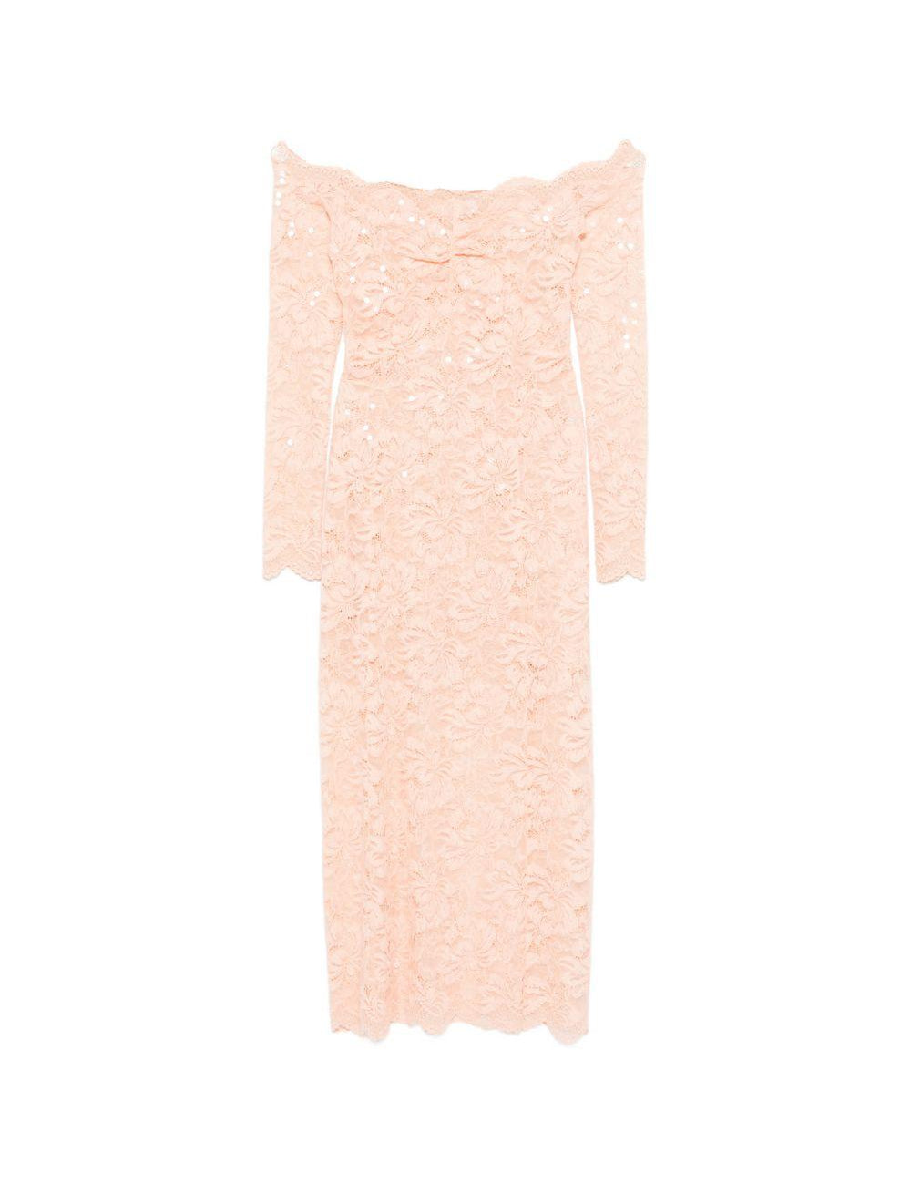 Abito midi a maniche lunghe in pizzo floreale in rosa Rabanne - donna 