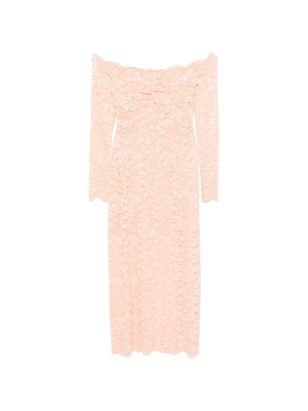Abito midi a maniche lunghe in pizzo floreale in rosa Rabanne - donna 