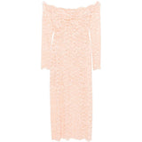 Abito midi a maniche lunghe in pizzo floreale in rosa Rabanne - donna 