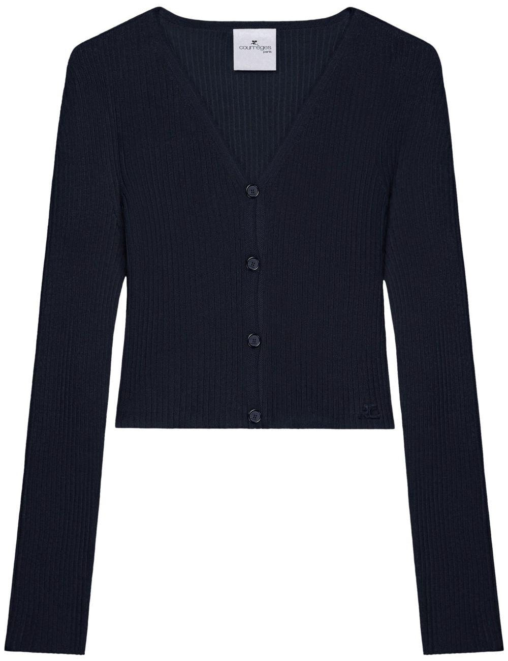 Cardigan crop a coste fini in blu navy Courrèges - donna 
