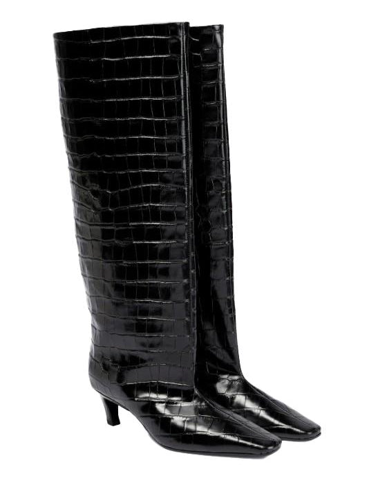 Stivali a gamba larga con effetto pelle di coccodrillo in nero Toteme - donna 