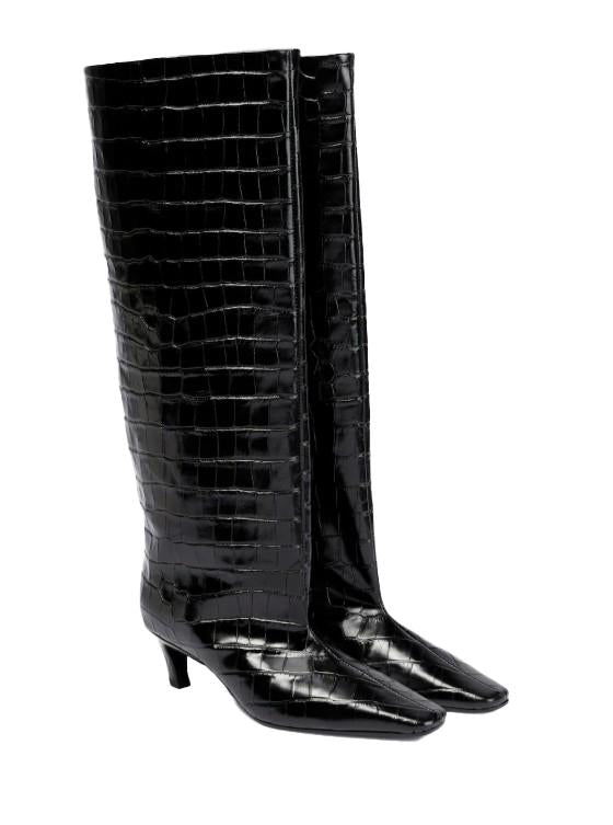 Stivali a gamba larga con effetto pelle di coccodrillo in nero Toteme - donna 