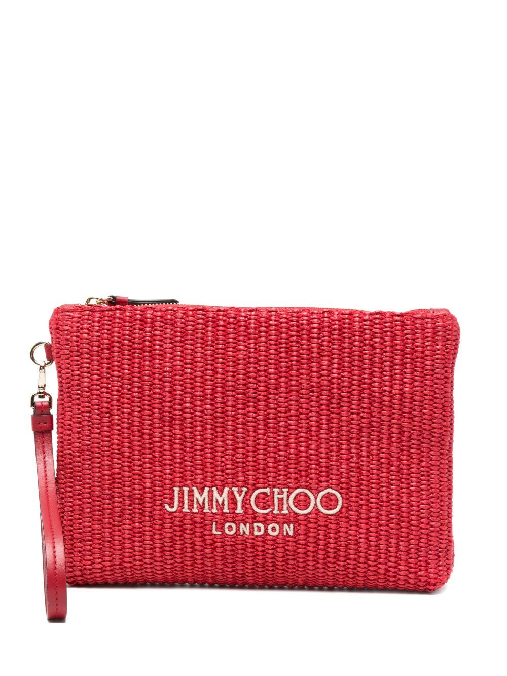 Clutch con logo stampato in rafia in rosso Jimmy choo - donna 