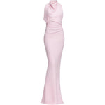 Abito lungo drappeggiato con scollo all'americana in rosa Self-portrait - donna 