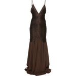 Abito lungo con frange in marrone Bless - donna 