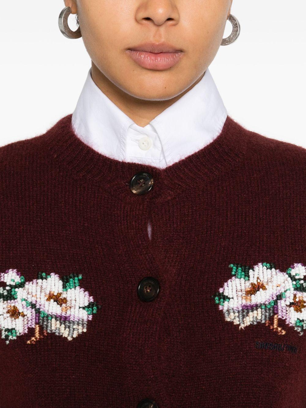 Cardigan con ricamo florele in bordeaux Shushu/tong - donna 