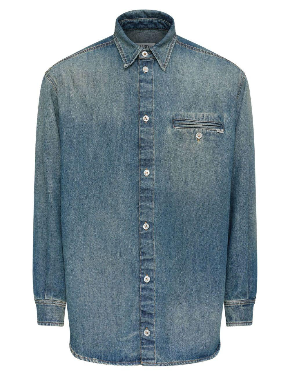 Camicia denim a maniche lunghe in blu Mm6 maison margiela - uomo 
