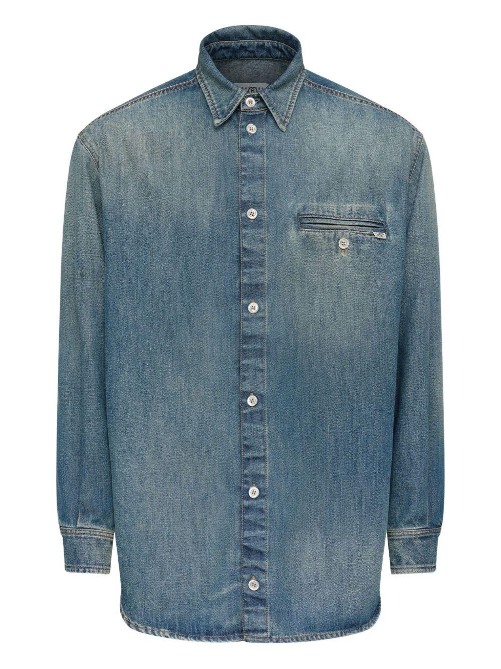 Camicia denim a maniche lunghe in blu Mm6 maison margiela - uomo 