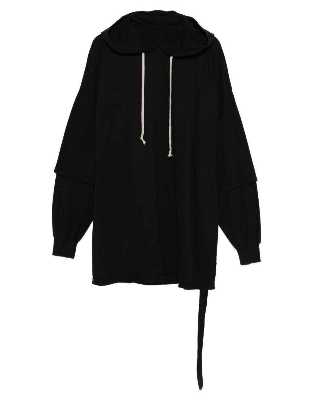 Felpa con coulisse a strati tommy in nero Rick owens drkshdw - uomo 