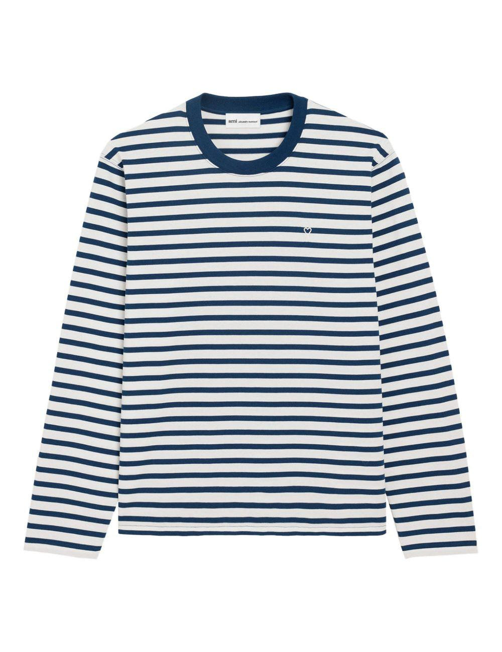 T-shirt Ami de Coeur a maniche lunghe in bianco e blu Ami paris - uomo 
