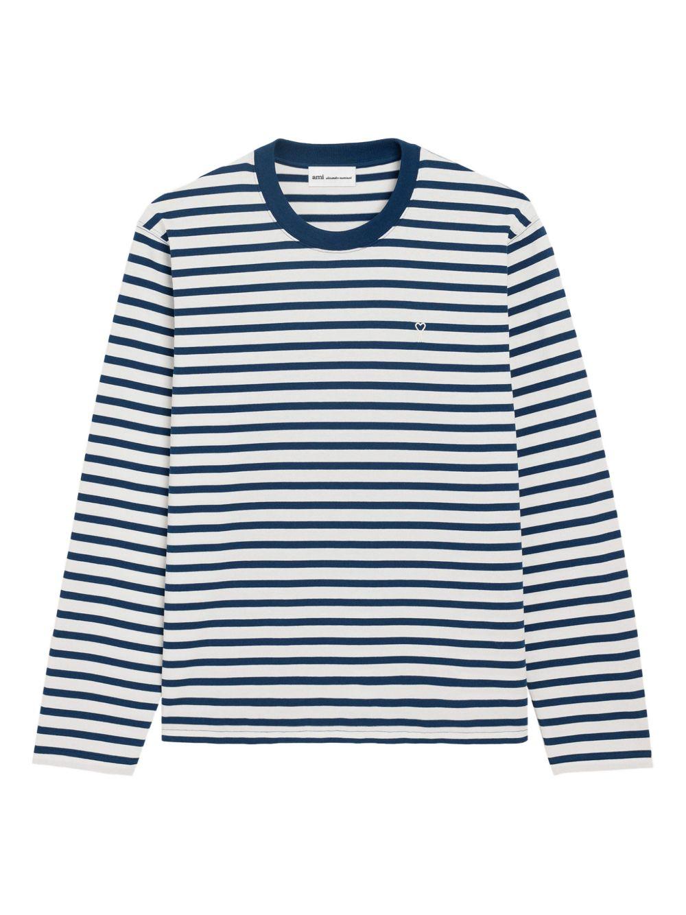 T-shirt Ami de Coeur a maniche lunghe in bianco e blu Ami paris - uomo 