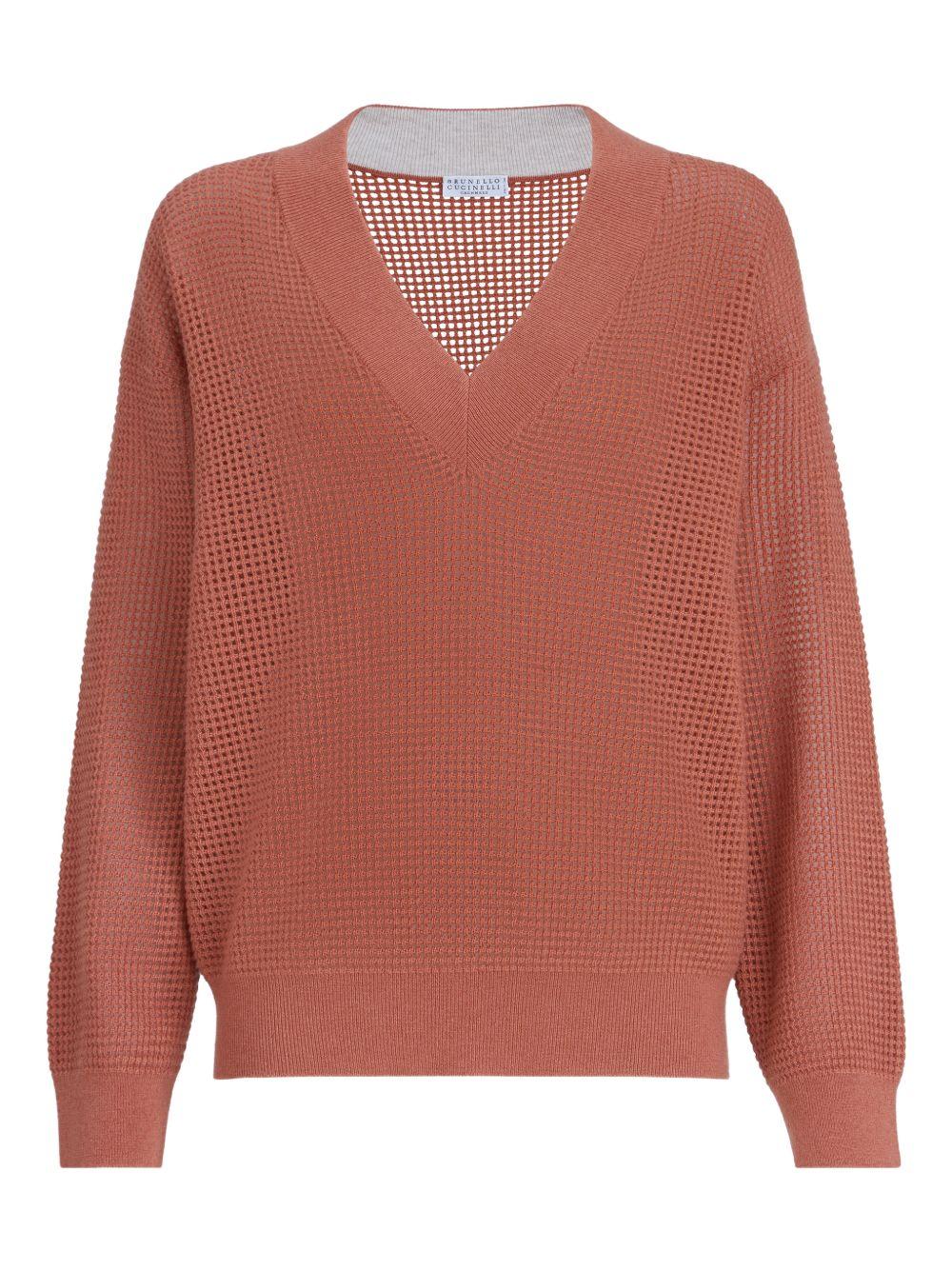 Maglione con scollo a V in arancione Brunello cucinelli - donna 