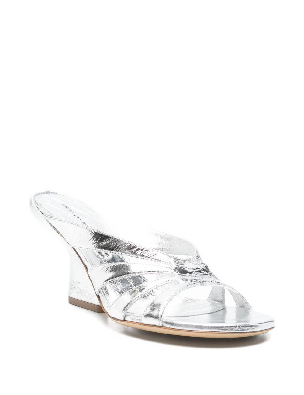 Mules con tacco in pelle metallizzata in argento Dries van noten - donna 