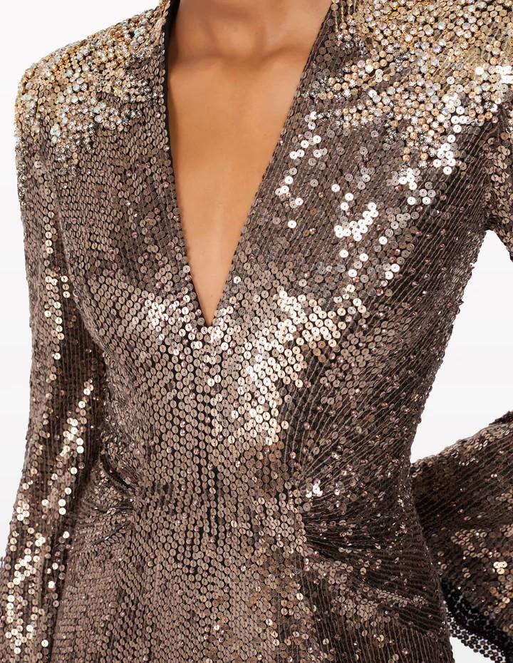 Abito maxi con paillettes in marrone Jenny packham - donna 
