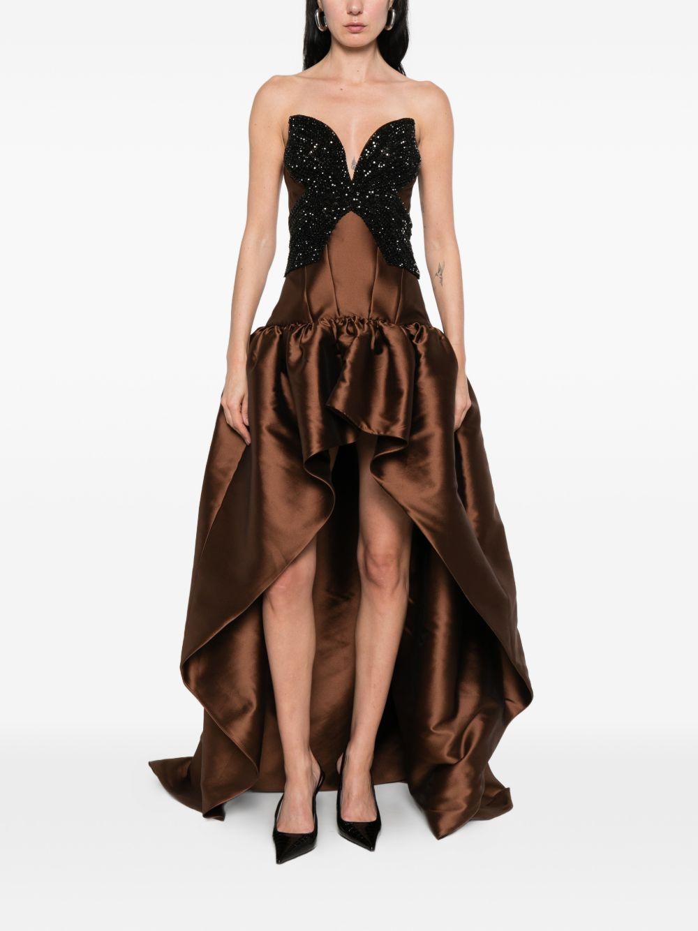 Abito a strati decorato con cristalli in marrone Costarellos - donna 