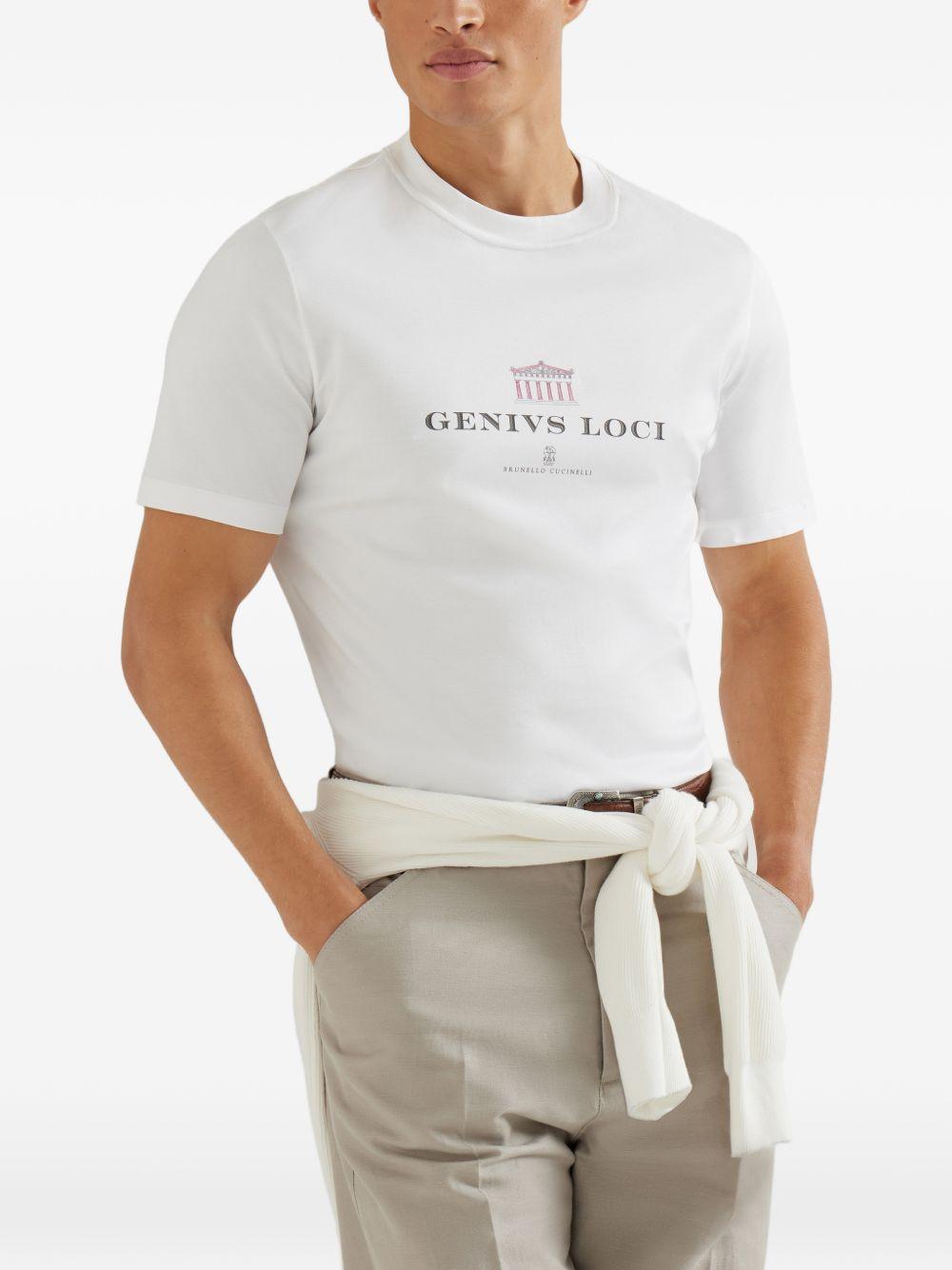 T-shirt girocollo con stampa in bianco Brunello cucinelli - uomo 