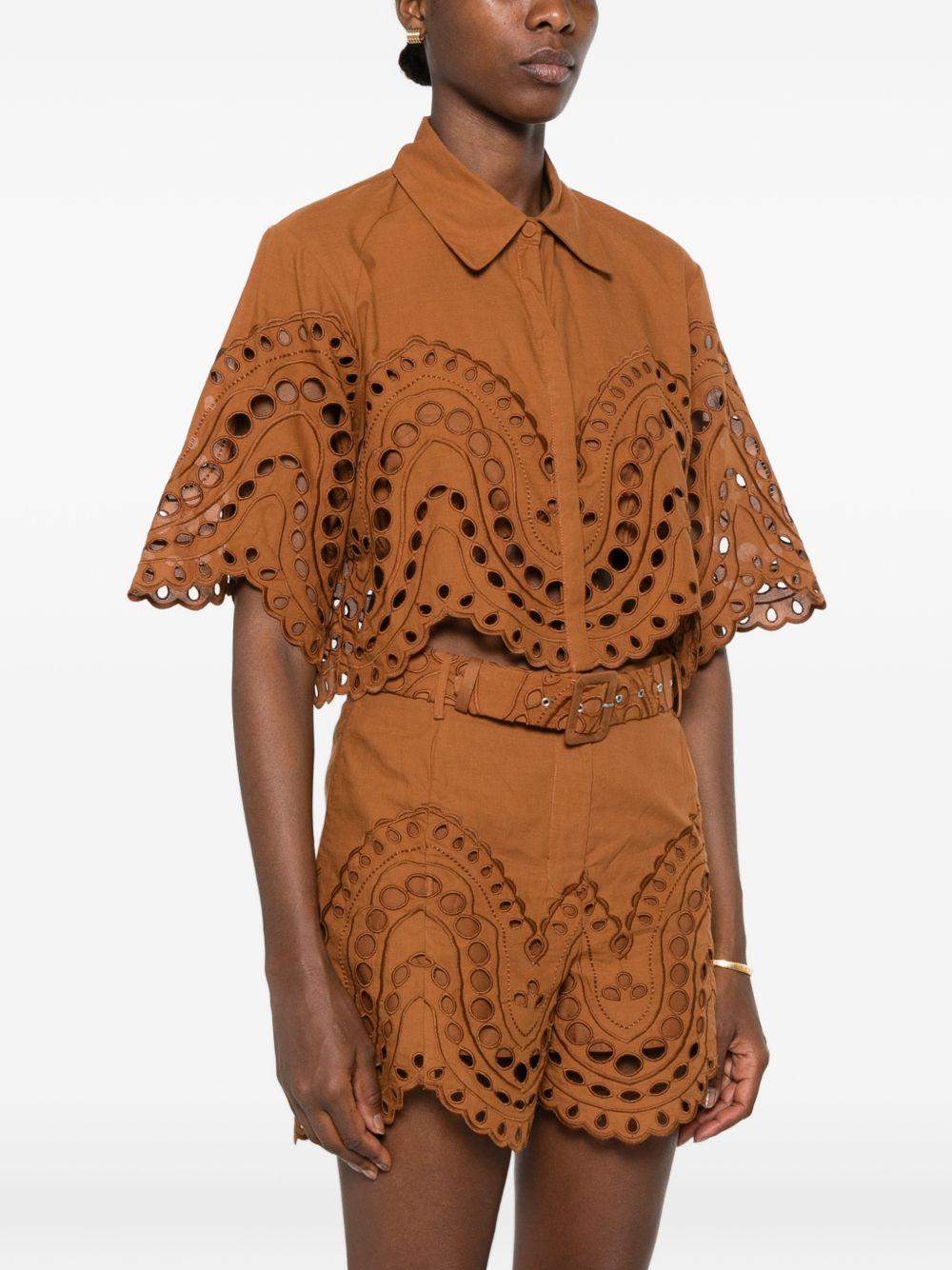 Camicia cropped in broderie-anglaise storm in marrone Charo ruiz ibiza 1989 - donna 